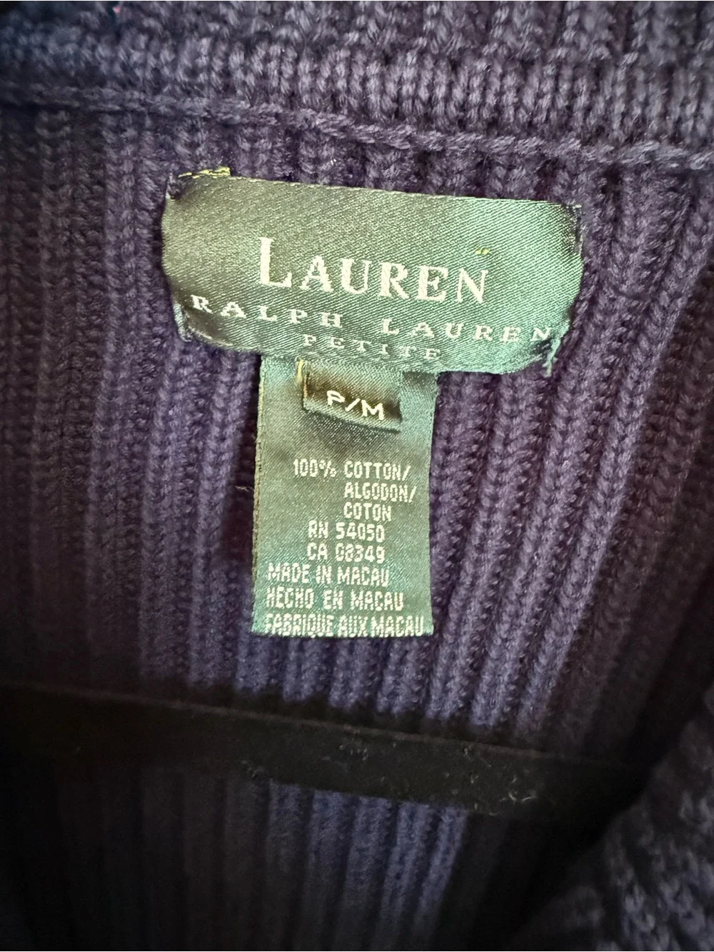 Ralph Lauren Petite Navy Ribbed Knit Cardigan with gold buttons. Size M. EUC.